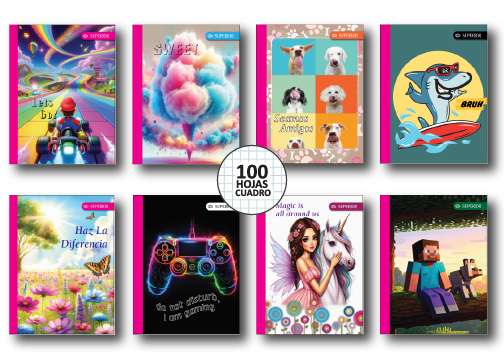 CUAD COS GDE PAUTADO 100H ESCARCHADO 8 DISEÑOS C/STICKERS